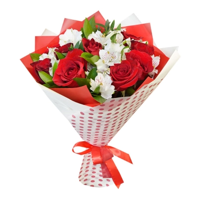Букет из красных роз и белоснежных альстромерий – гармония страсти и нежности Армавир Краснодарский край Букет из красных роз и белоснежных альстромерий – гармония страсти и нежности Армавир Краснодарский край