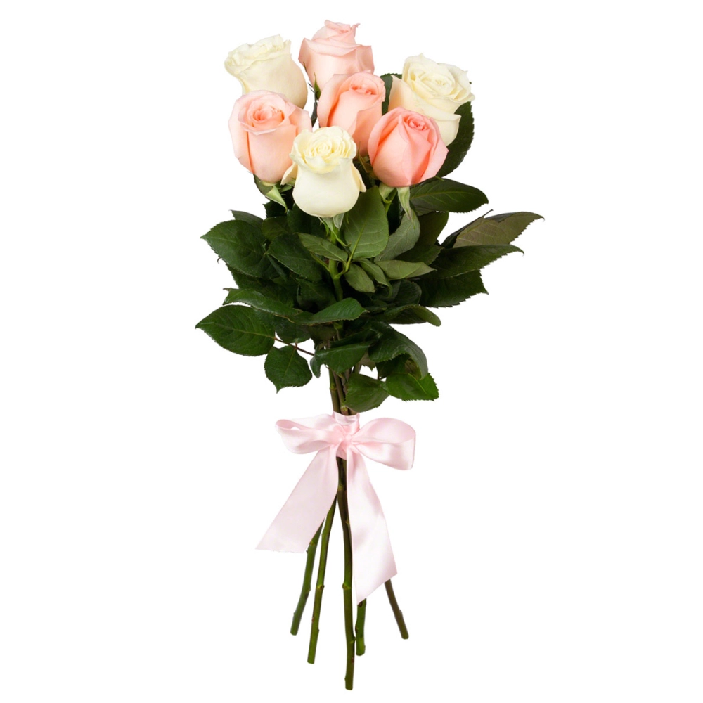 Букет из 7 розовых и белых роз Букет из 7 розовых и белых роз