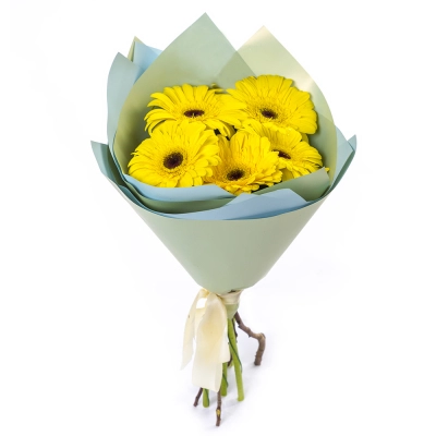 Яркий букет из 5 жёлтых гербер – как кусочек солнца в ваших руках Армавир Краснодарский край Яркий букет из 5 жёлтых гербер – как кусочек солнца в ваших руках Армавир Краснодарский край