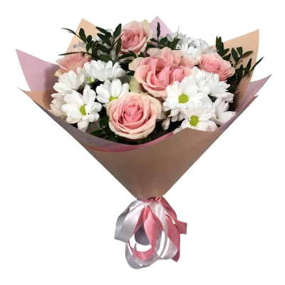 Букет из розовых роз и хризантем – нежность и долговечность Армавир Краснодарский край Букет из розовых роз и хризантем – нежность и долговечность Армавир Краснодарский край